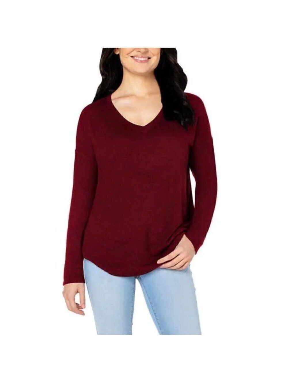 Soft And Flowy Burgundy V Neck Top With Criss Cross Knot Back NWT